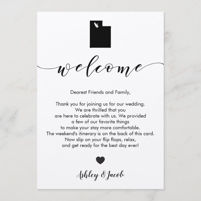 Utah Wedding Welcome Letter & Itinerary Card (Front)