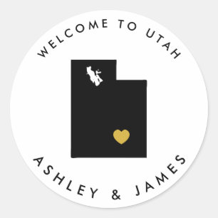 Utah Wedding Welcome Sticker Tag, Gold & Black