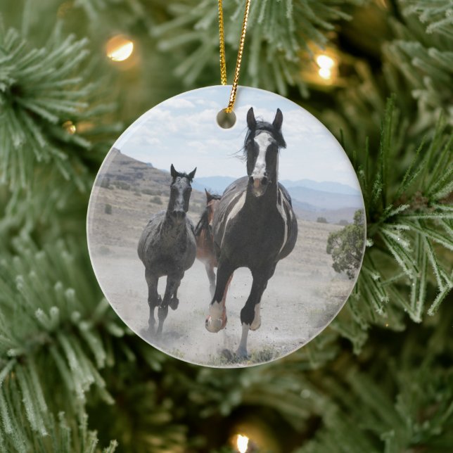 Utah Wild Horses Running Ceramic Ornament (Tree)