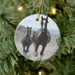 Utah Wild Horses Running Ceramic Ornament