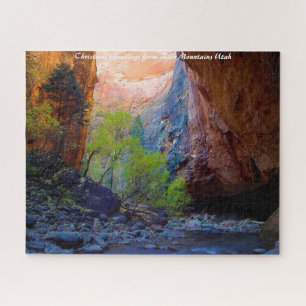 Utah Zion Mountains. Christmas Greetings Jigsaw Puzzle
