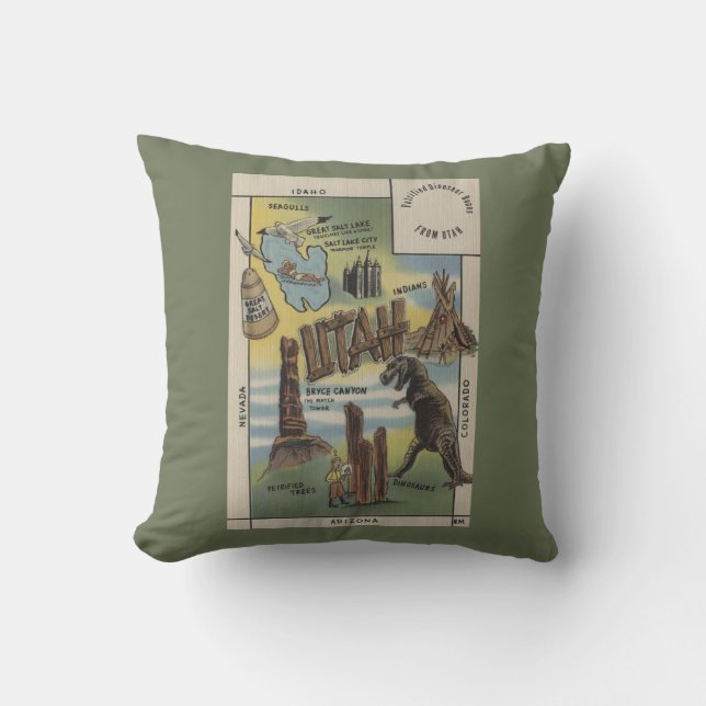 UtahDepictions of Sites to See in UtahUtah Throw Pillow (Front)