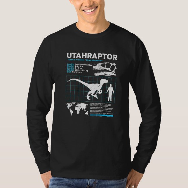 Utahraptor fact sheet Dinosaur Facts T-Shirt (Front)