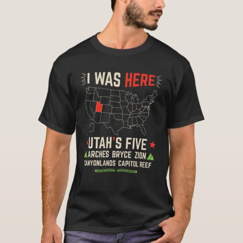 Utahs Five National Parks Souvenir US Map Moab Uta T_Shirt