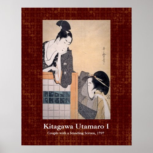 Utamaro Couple with Standing Screen Poster