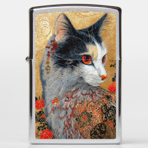 Utamaro Style Cat Portrait Ukiyo-e Art Zippo Lighter