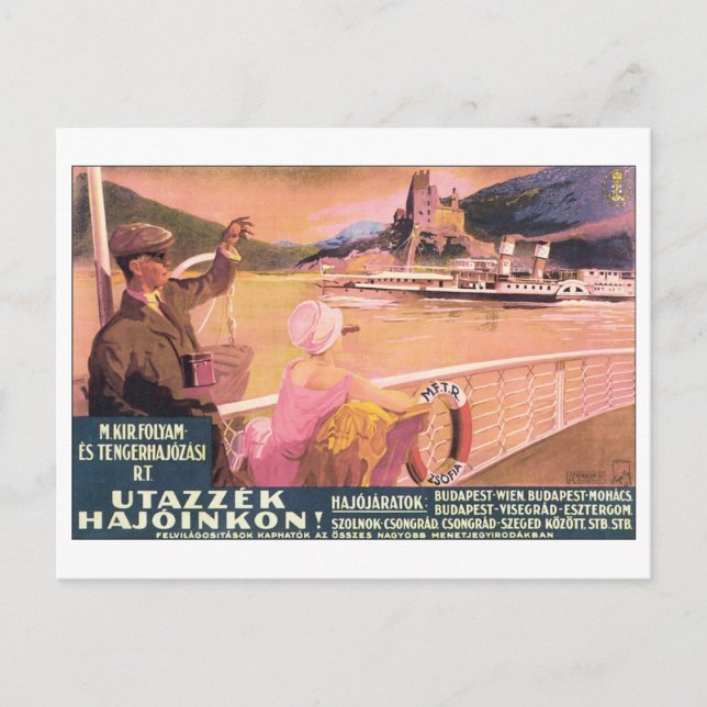 Utazzek Hajoinkon Budapest Travel Poster Postcard (Front)