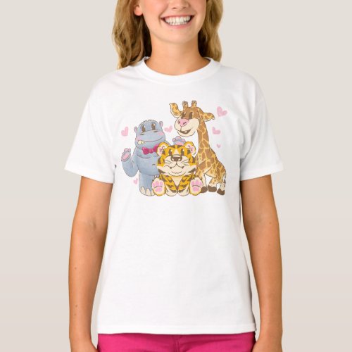 ute animals like a giraffe a tiger and a hippo T_Shirt