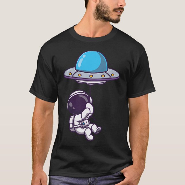 Ute Astronaut Floating With Ufo Balloon T-Shirt (Front)