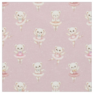 ute Ballerina Teddy Bear Pink Seamless Pattern Fab Fabric
