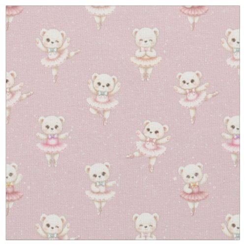 ute Ballerina Teddy Bear Pink Seamless Pattern Fab Fabric