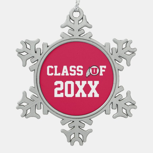 Ute Class Year Snowflake Pewter Christmas Ornament (Front)