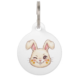 ute Mischievous Winking Bunny Candy Corn Face Pain Pet ID Tag