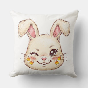 ute Mischievous Winking Bunny Candy Corn Face Pain Throw Pillow