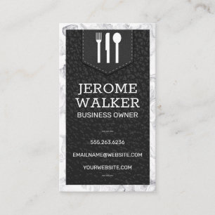 Utensil Logo Leather Stitched Strap Marble Business Card