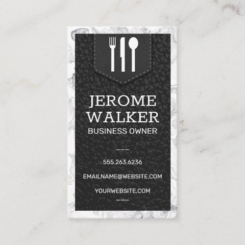 Utensil Logo  Leather Stitched Strap  Marble  Business Card