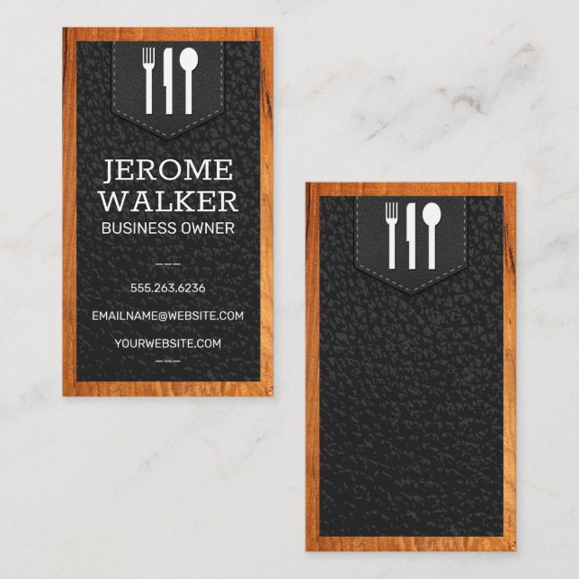 Utensil Logo | Leather Stitched Strap | Wood Business Card (Front/Back)