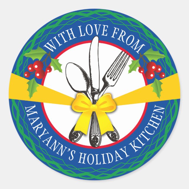 utensils bow personalized Christmas cookies food Classic Round Sticker (Front)