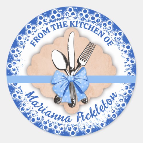 utensils bow personalized from the kitchen of classic round sticker
