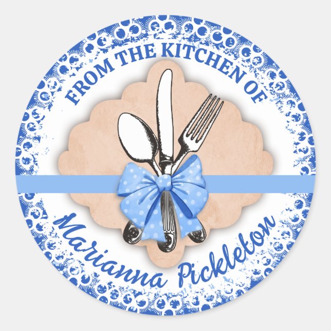 utensils bow personalized from the kitchen of classic round sticker (Front)
