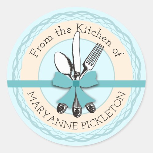 utensils bow personalized from the kitchen of classic round sticker