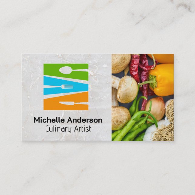 Utensils Culinary Logo | Fresh Produce Business Card (Front)