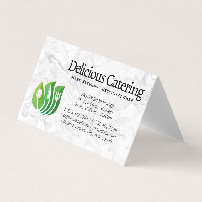 Utensils Leaves Logo | Marble Business Card (Front)