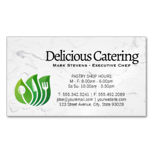Utensils Leaves Logo Marble Business Card Magnet