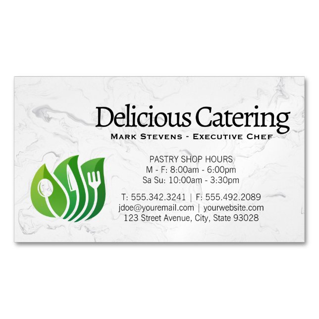 Utensils Leaves Logo | Marble Business Card Magnet (Front)