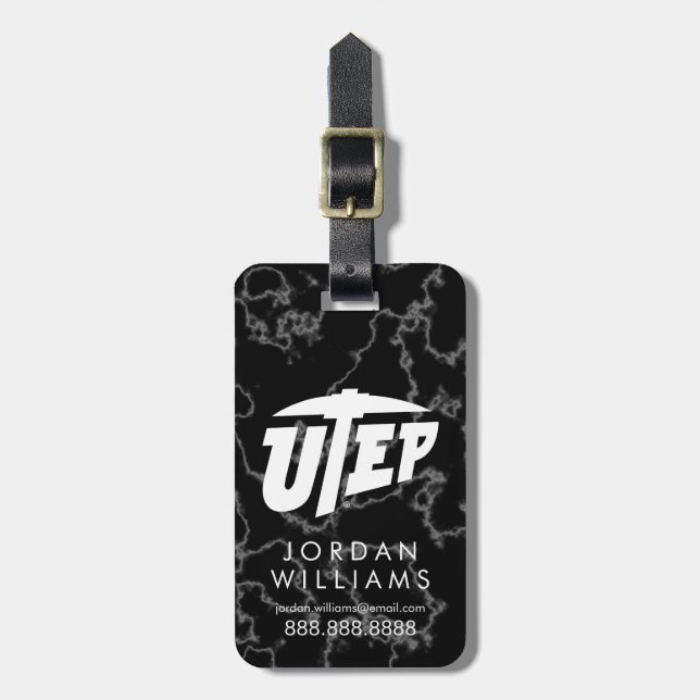 UTEP Black Marble Luggage Tag (Front Vertical)