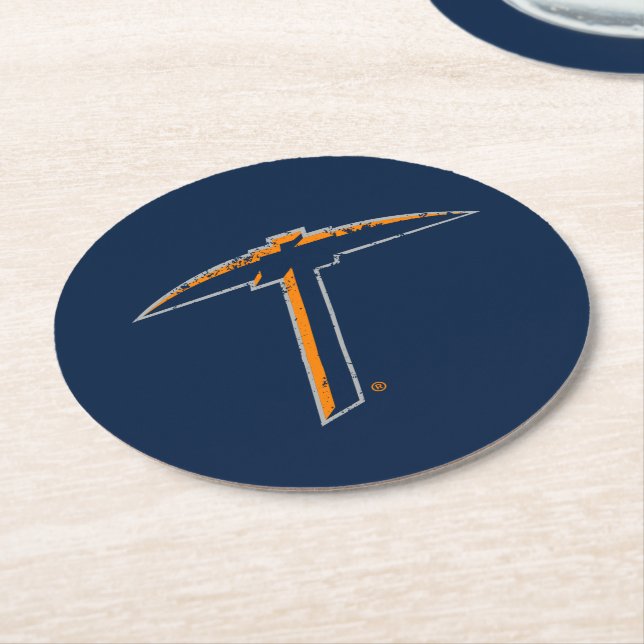 UTEP Pickaxe Round Paper Coaster (Angled)