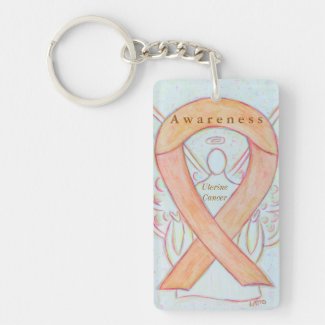 Uterine Cancer Angel Awareness Ribbon Keychain