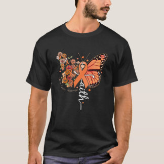 Uterine Cancer Awareness Butterfly Peach Ribbon Re T-Shirt