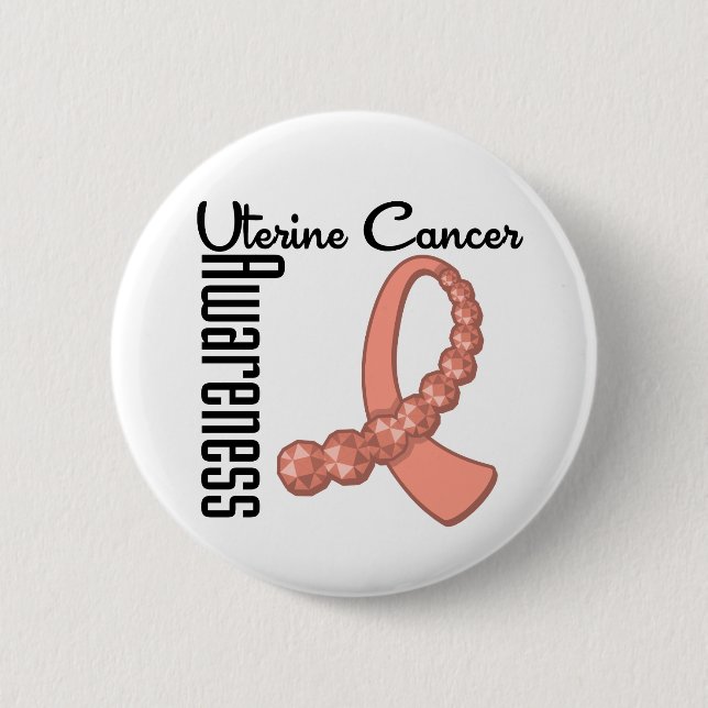 Uterine Cancer Awareness Gemstone Ribbon Pinback Button (Front)