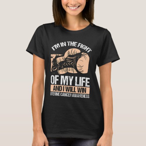 Uterine Cancer Awareness I will win  Peach Ribbon T_Shirt