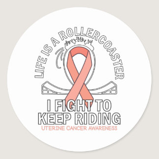 Uterine cancer awareness peach ribbon classic round sticker