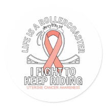 Uterine cancer awareness peach ribbon classic round sticker