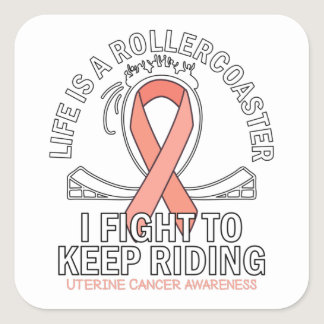 Uterine cancer awareness peach ribbon square sticker