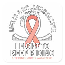 Uterine cancer awareness peach ribbon square sticker