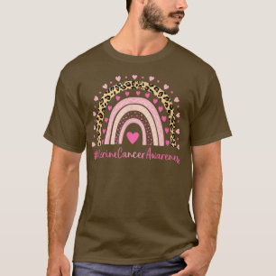 Uterine Cancer Awareness Pink Heart Leopard Rainbo T-Shirt