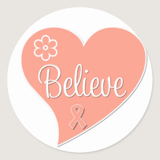 Uterine Cancer Believe Heart Classic Round Sticker