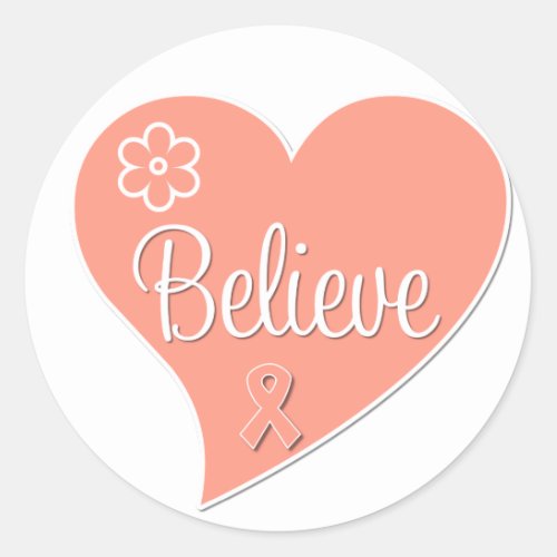 Uterine Cancer Believe Heart Classic Round Sticker