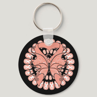 Uterine Cancer Butterfly Circle of Ribbons Keychain