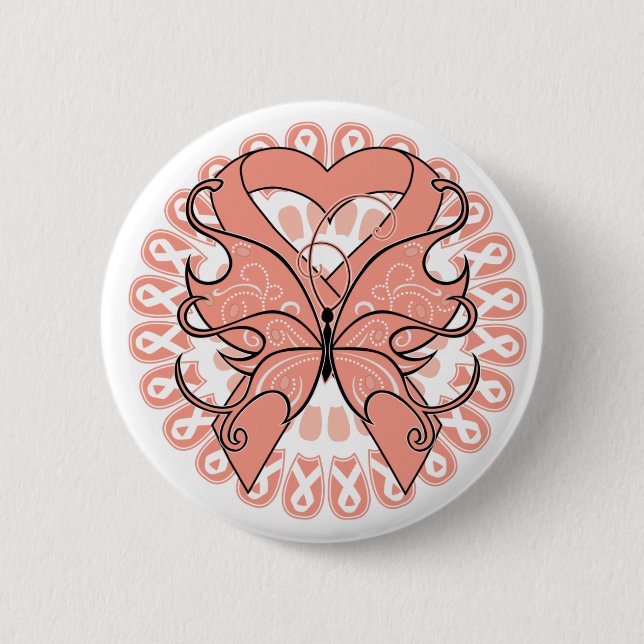 Uterine Cancer Butterfly Circle of Ribbons Pinback Button (Front)