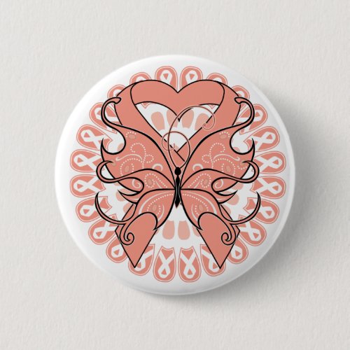 Uterine Cancer Butterfly Circle of Ribbons Pinback Button