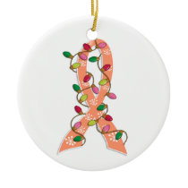 Uterine Cancer Christmas Lights Ribbon Ceramic Ornament