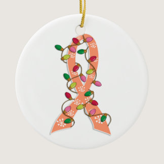 Uterine Cancer Christmas Lights Ribbon Ceramic Ornament