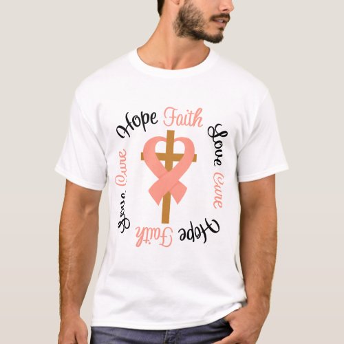 Uterine Cancer Faith Hope Love Cross T_Shirt