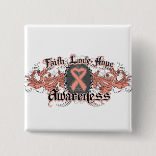 Uterine Cancer Faith Love Hope Deco Heart Pinback Button