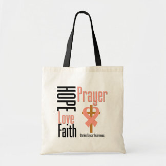 Uterine Cancer Hope Love Faith Prayer Cross Tote Bag